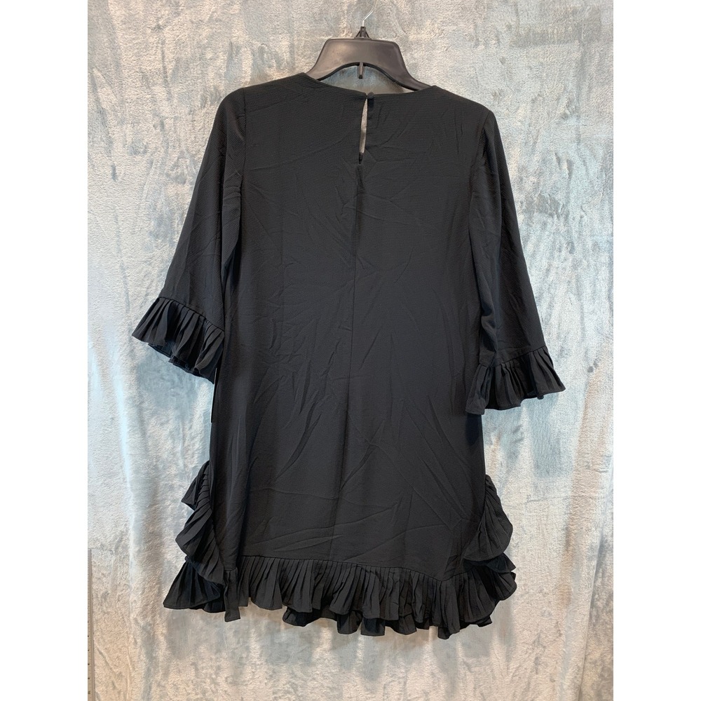 MSK Petite Black Ruffle Hem 3/4 Sleeve Crepe Shift Dress 8P 91106208A